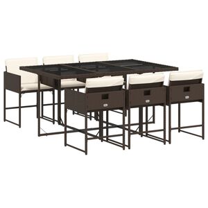 vidaXL Ensemble &agrave; manger de jardin et coussins 7 pcs marron rotin
