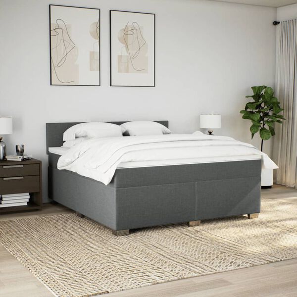 vidaXL Sommier &agrave; lattes de lit avec matelas Gris fonc&eacute; 180x200cm Tissu