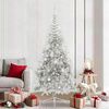 vidaXL Sapin de No&euml;l artificiel pr&eacute;-&eacute;clair&eacute; Argent 210 cm PET