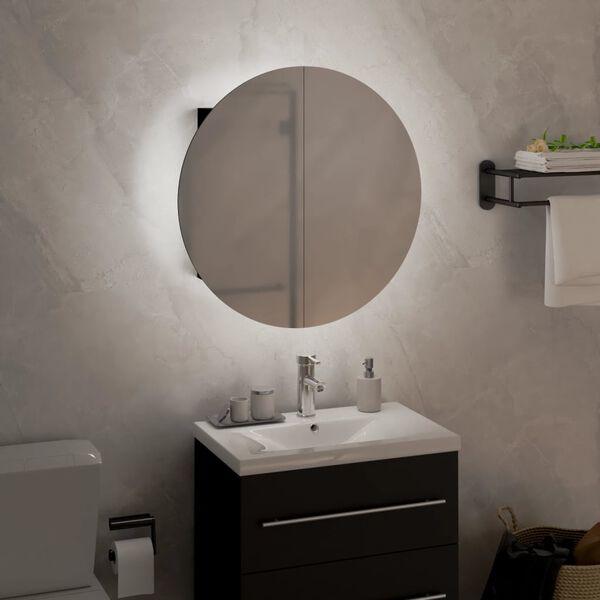 vidaXL Armoire de salle de bain miroir rond et LED Noir 40x40x17,5 cm