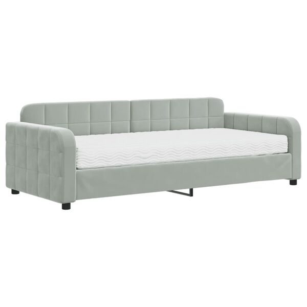 vidaXL Lit de jour avec matelas gris clair 90x200 cm velours