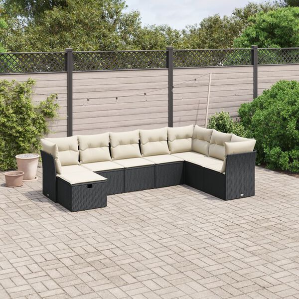 vidaXL Salon de jardin 8 pcs avec coussins noir r&eacute;sine tress&eacute;e