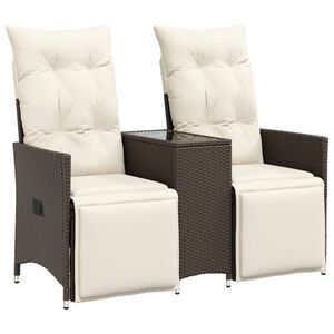 vidaXL Canap&eacute; de jardin inclinable 2 places avec table marron rotin
