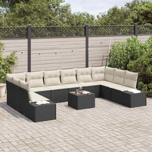 vidaXL Ensemble de canap&eacute; de jardin 10 pcs Noir et Cr&egrave;me Polyrotin