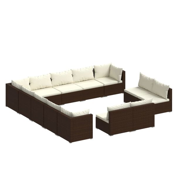 vidaXL Salon de jardin 13 pcs avec coussins Marron R&eacute;sine tress&eacute;e