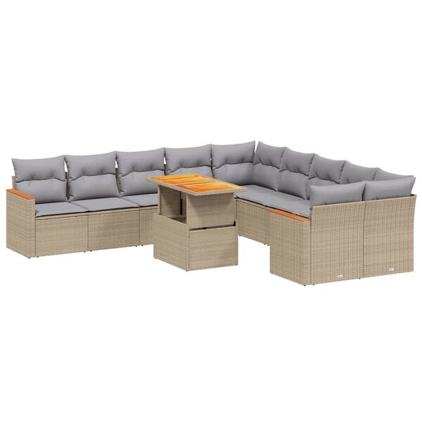 vidaXL Salon de jardin 11 pcs avec coussins beige r&eacute;sine tress&eacute;e