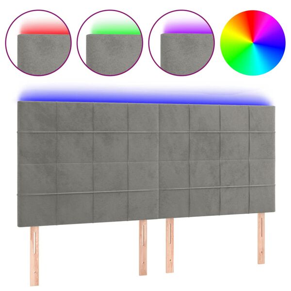 vidaXL T&ecirc;te de lit &agrave; LED Gris clair 200x5x118/128 cm Velours