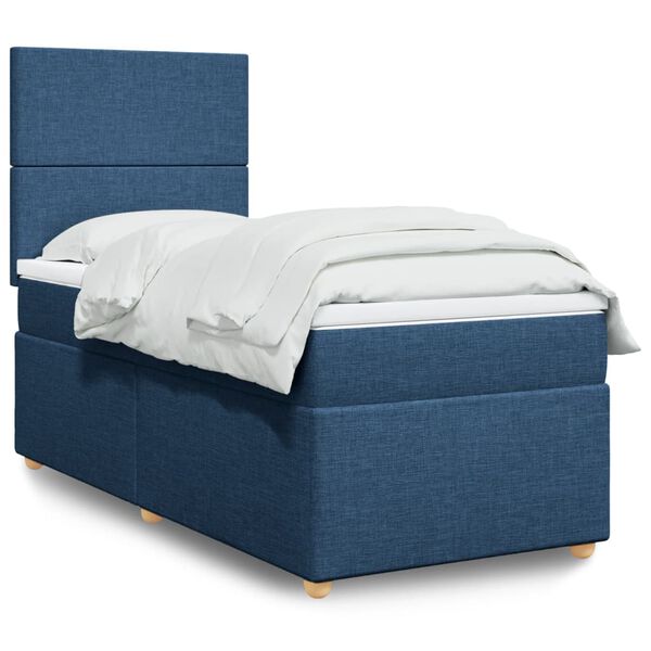 vidaXL Sommier &agrave; lattes de lit avec matelas Bleu 90x200 cm Tissu