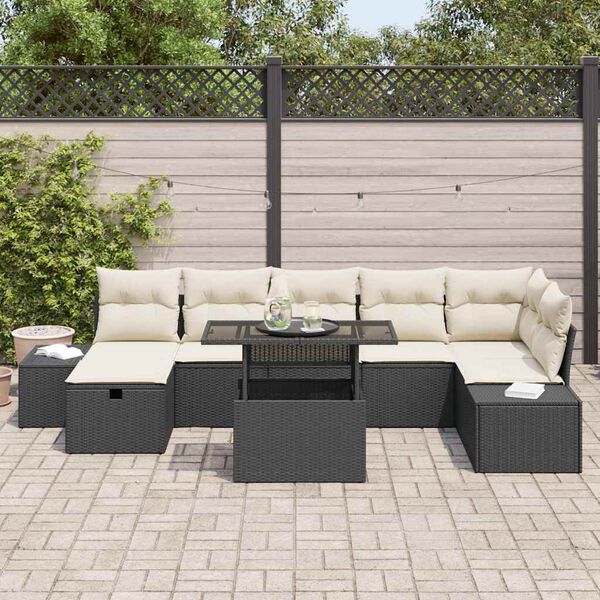 vidaXL Ensemble de canap&eacute; de jardin 8 pcs Noir polyrotin
