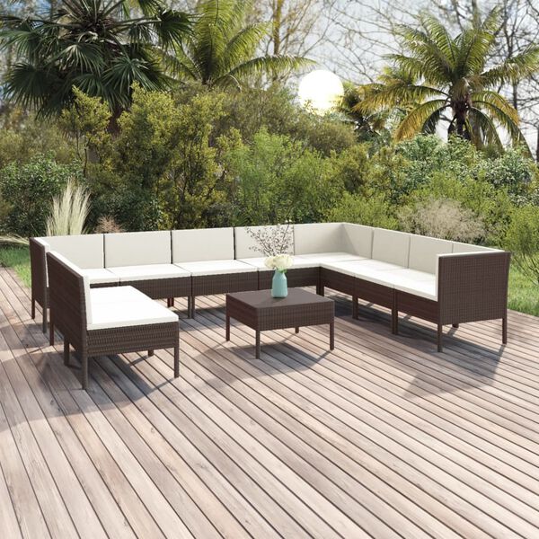 vidaXL Salon de jardin 11 pcs avec coussins R&eacute;sine tress&eacute;e Marron