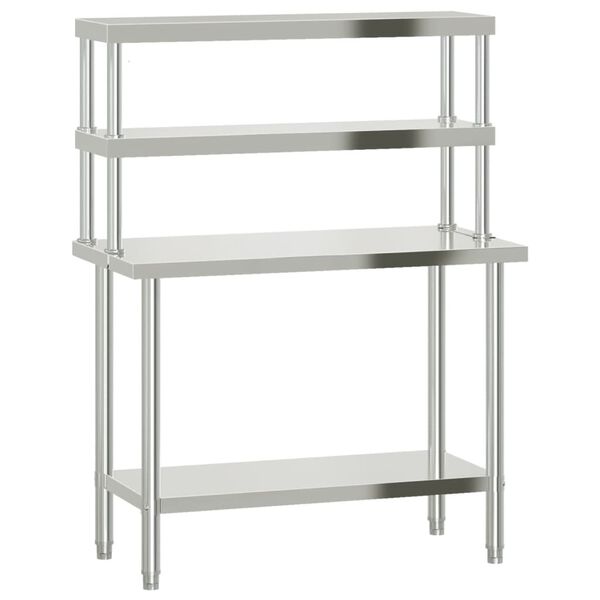 vidaXL Table de travail de cuisine avec étagère 110x55x150 cm inox