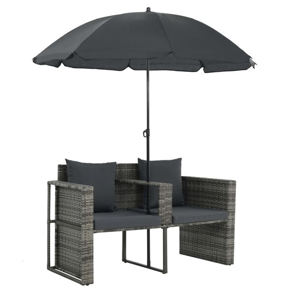 vidaXL Canap&eacute; de jardin 2 places avec coussins et parasol Gris