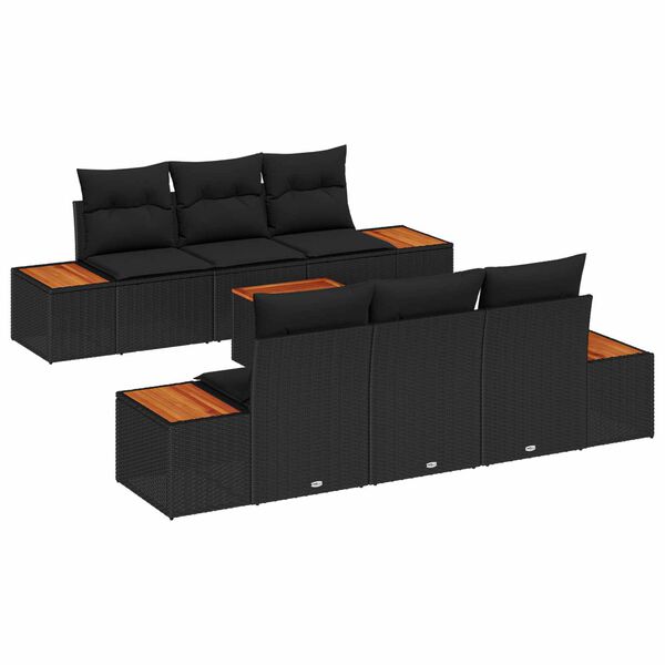 vidaXL Ensemble de canap&eacute; de jardin avec coussin 7 pcs Noir Poly rotin