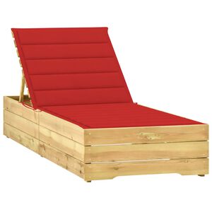 vidaXL Chaise longue avec coussin rouge Bois de pin impr&eacute;gn&eacute;