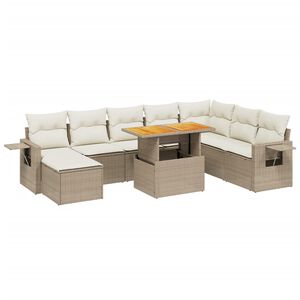 vidaXL Salon de jardin avec coussins 9 pcs beige r&eacute;sine tress&eacute;e