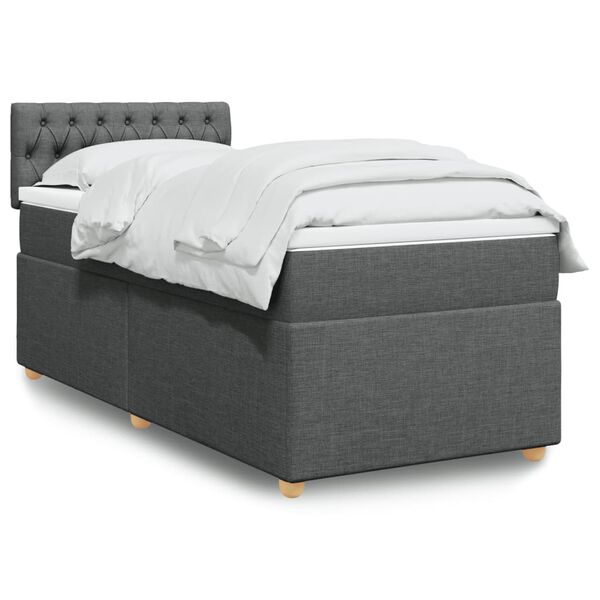 vidaXL Sommier &agrave; lattes de lit avec matelas Gris fonc&eacute; 90x200 cm Tissu