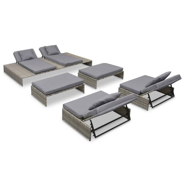 vidaXL Salon de jardin 5 pcs avec coussins R&eacute;sine tress&eacute;e Gris