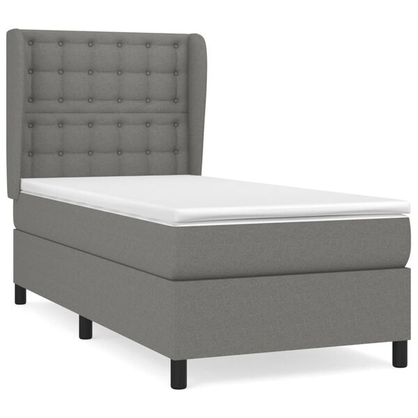 vidaXL Sommier &agrave; lattes de lit avec matelas Gris fonc&eacute; 100x200cm Tissu