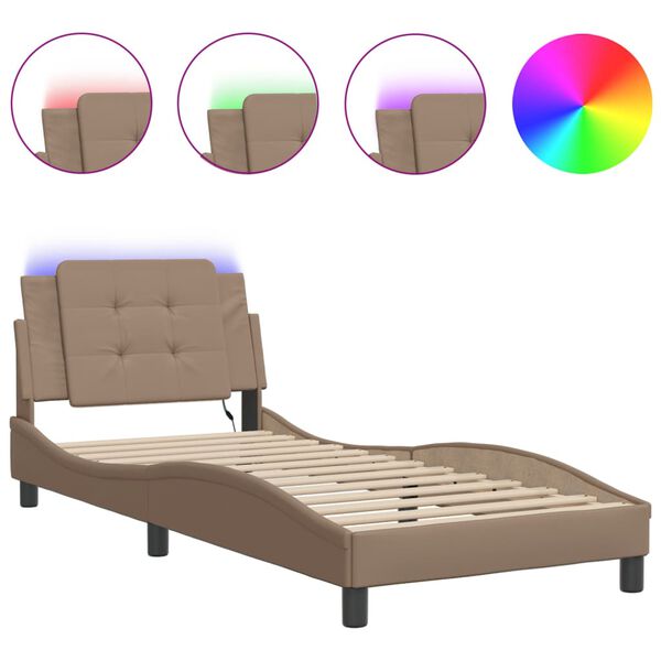 vidaXL Cadre de lit avec LED sans matelas Zadar cappuccino 90x190 cm