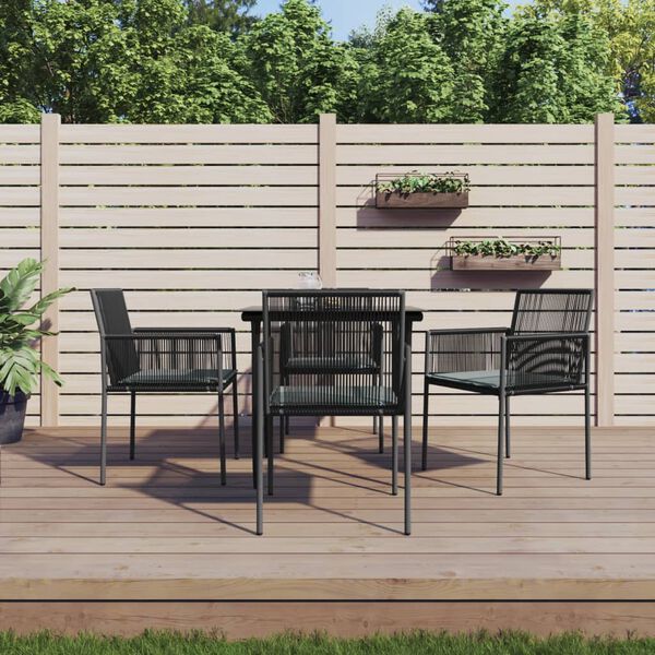vidaXL Ensemble &agrave; manger de jardin coussins 5pcs noir rotin et acier
