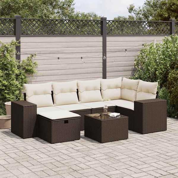 vidaXL Salon de jardin avec coussins 7 pcs marron r&eacute;sine tress&eacute;e