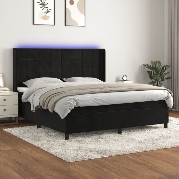 vidaXL Sommier &agrave; lattes de lit matelas et LED Noir 180x200 cm Velours