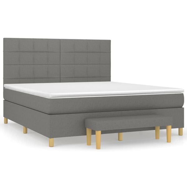 vidaXL Sommier &agrave; lattes de lit avec matelas Gris fonc&eacute; 180x200cm Tissu