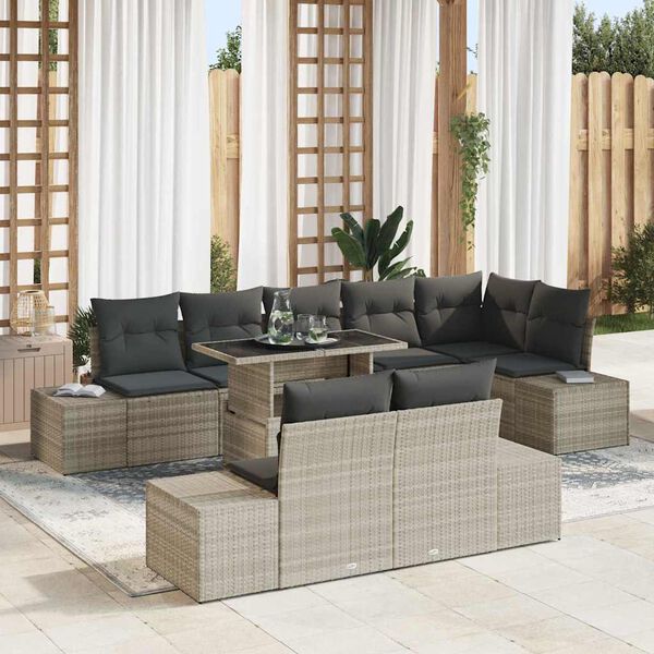 vidaXL Ensemble de canap&eacute; de jardin 9 pcs Gris clair Poly rotin