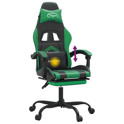 vidaXL Chaise de jeu pivotante et repose-pied Noir et vert Similicuir