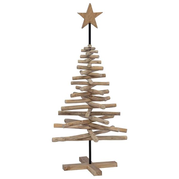 vidaXL Sapin de Noël avec support Marron 120 cm Bois de teck solide