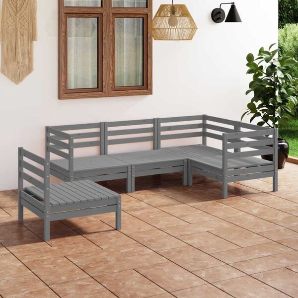 vidaXL Salon de jardin 5 pcs Bois de pin massif Gris