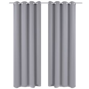 2 pcs Rideau Blackout Occultant Gris avec &OElig;illets en m&eacute;tal 135x245cm