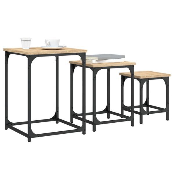 vidaXL Tables basses gigognes 3 pcs ch&ecirc;ne sonoma bois d'ing&eacute;nierie