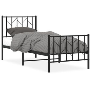 vidaXL Cadre de lit m&eacute;tal sans matelas avec pied de lit noir 75x190 cm