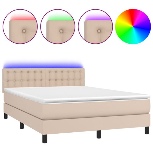 vidaXL Sommier &agrave; lattes de lit avec matelas LED Cappuccino 140x190 cm