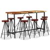 vidaXL Ensemble de bar 9 pcs Bois de r&eacute;cup&eacute;ration et cuir v&eacute;ritable