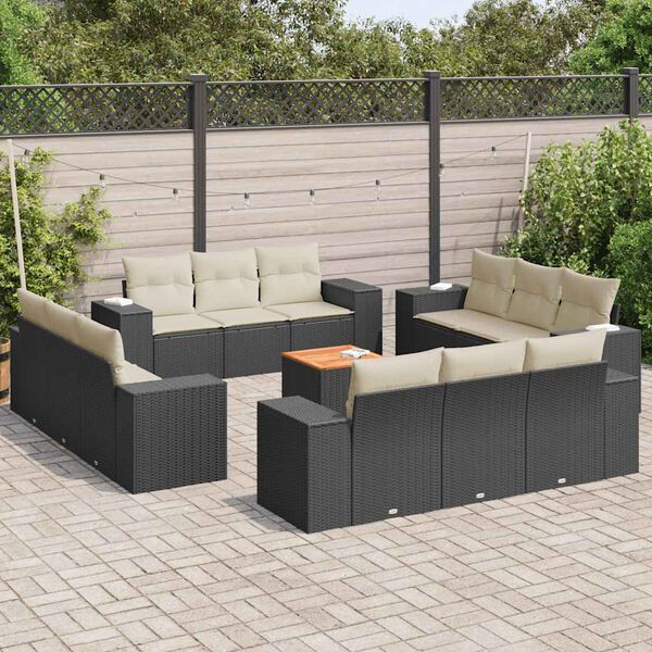 vidaXL Salon de jardin avec coussins 13 pcs noir r&eacute;sine tress&eacute;e