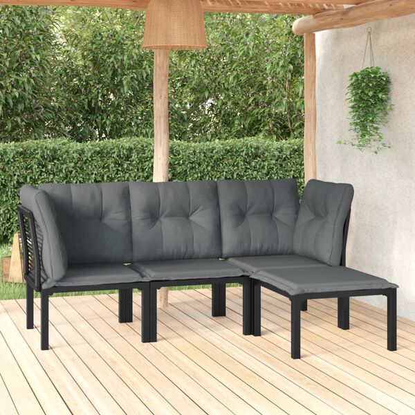 vidaXL Salon de jardin 4 pcs noir et gris résine tressée