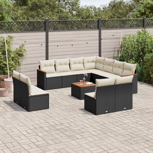 vidaXL Salon de jardin 12 pcs avec coussins noir r&eacute;sine tress&eacute;e
