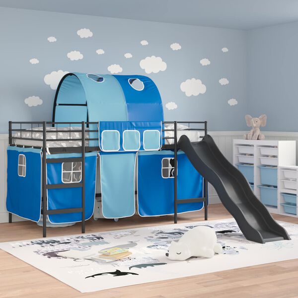 vidaXL Lit mezzanine pour enfants Noir et Bleu 79,5 x 200 cm M&eacute;tал