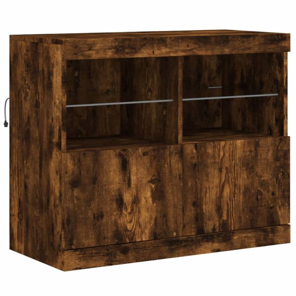 vidaXL Buffet avec lumi&egrave;res LED ch&ecirc;ne fum&eacute; 81x37x67 cm