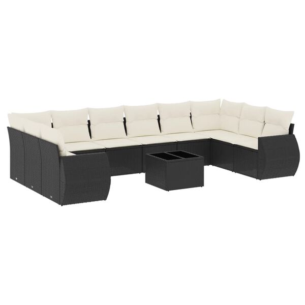 vidaXL Salon de jardin 11 pcs avec coussins noir r&eacute;sine tress&eacute;e
