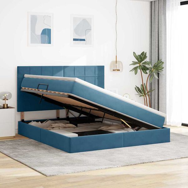 vidaXL Lit avec rangement et matelas Bleu fonc&eacute; 180 x 200 cm Velours