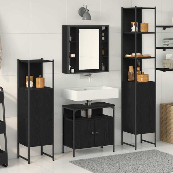 vidaXL Ensemble de mobilier de salle de bain 4 pcs Ch&ecirc;ne noir