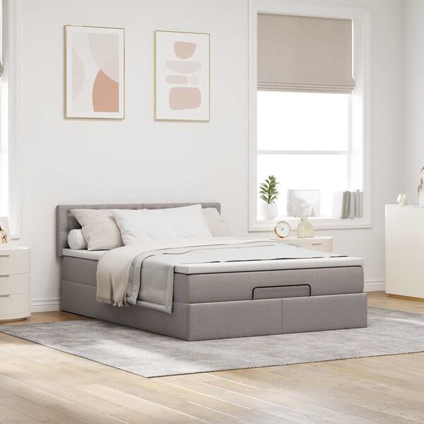 vidaXL Lit ottoman avec matelas taupe 140x200 cm tissu