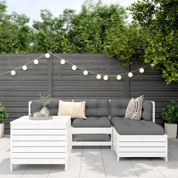 vidaXL Salon de jardin 5 pcs blanc bois massif de pin