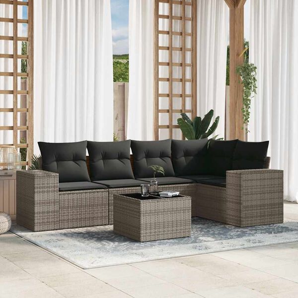 vidaXL Salon de jardin 6 pcs avec coussins gris r&eacute;sine tress&eacute;e