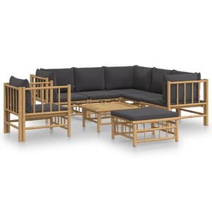 vidaXL Salon de jardin 8 pcs avec coussins gris fonc&eacute; bambou