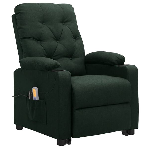 vidaXL Fauteuil de massage Vert fonc&eacute; Tissu