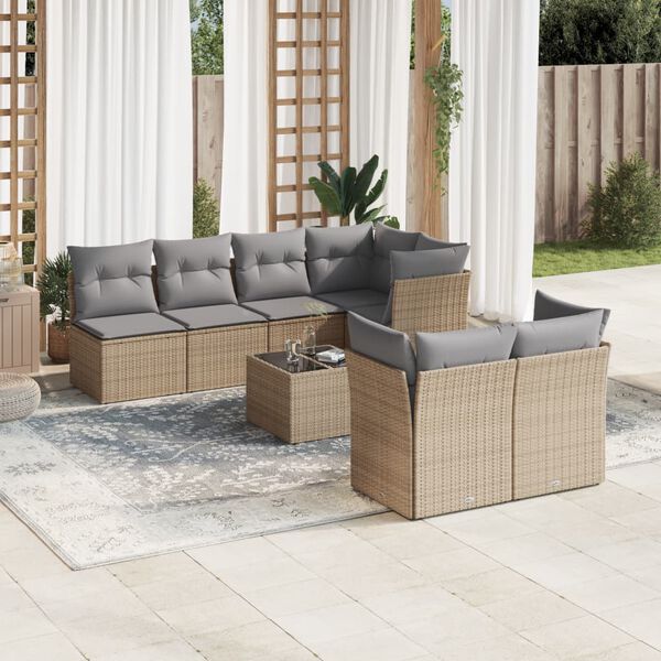 vidaXL Salon de jardin avec coussins 8 pcs beige r&eacute;sine tress&eacute;e